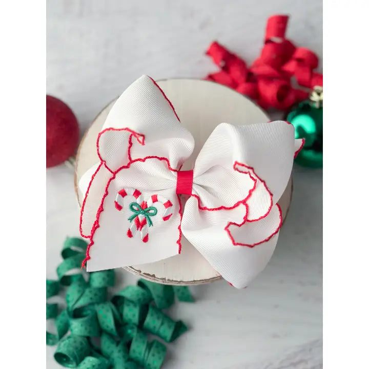 Candy Cane Embroidered Hair Bow Headband