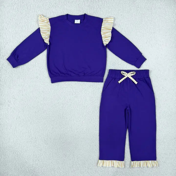 PREORDER - Purple Casual Ruffle Pants Set