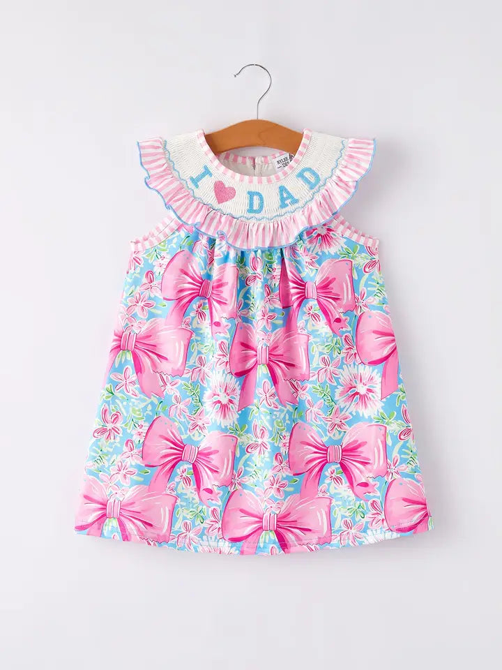 I Love Dad Embroidery Girls Dress