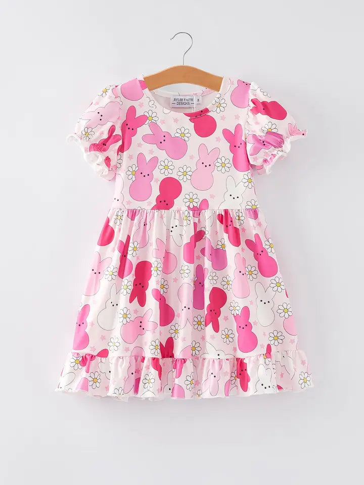 Easter Rabbit Ruffles Puff Sleeves Girls Dress (SPECIAL DEAL)