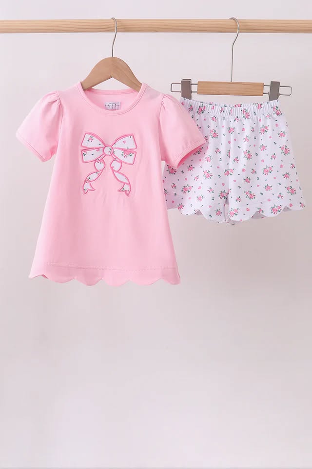 Pink Bow Ditzy Floral Applique Set