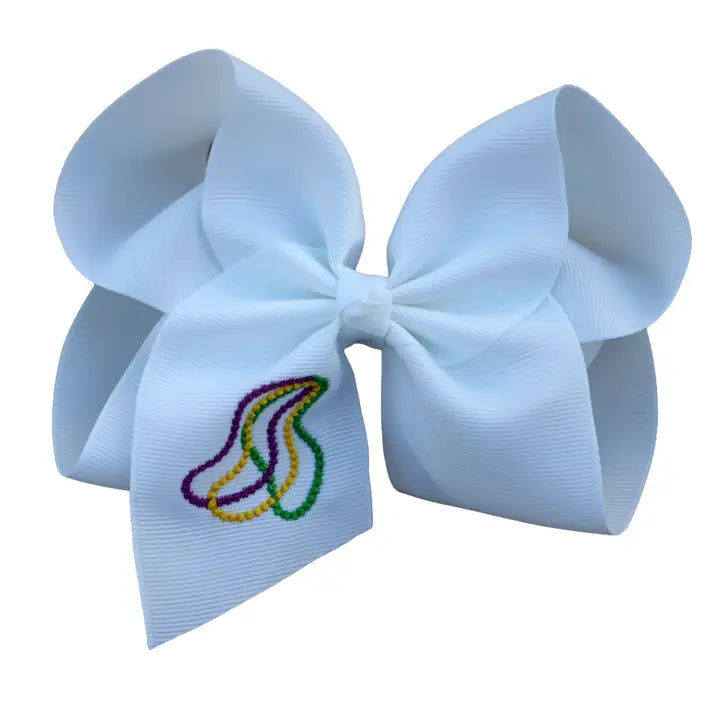 Mardi Gras  Beads Embroidered Hair Bow