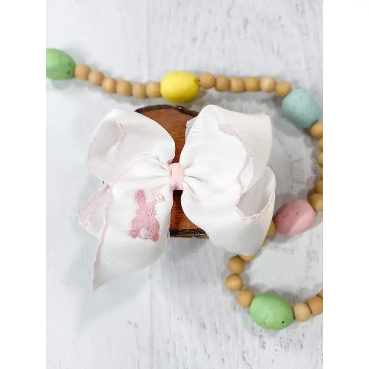 Hippity Hop Bunny Moonstitch Embroidered Hair Bow