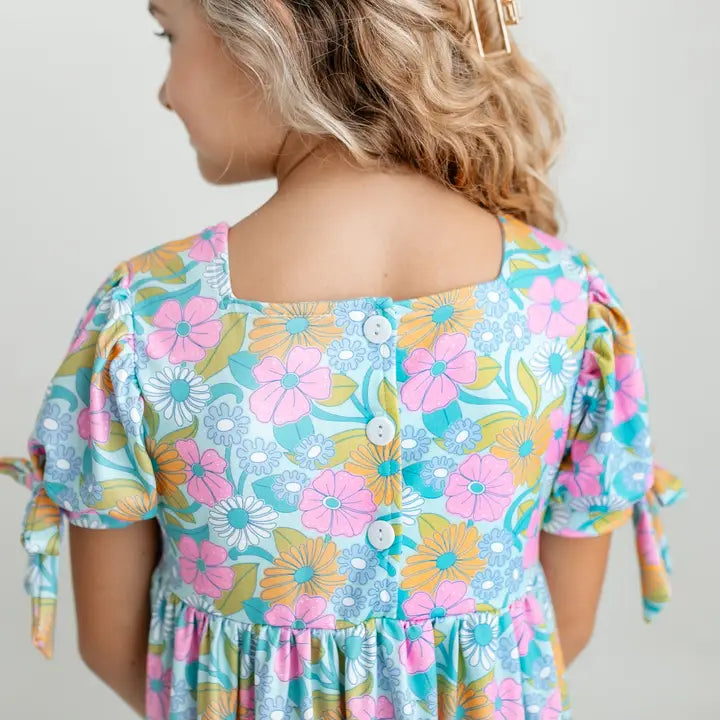 Kids Vintage Floral & Lace Tiered Square Neck Spring Dress