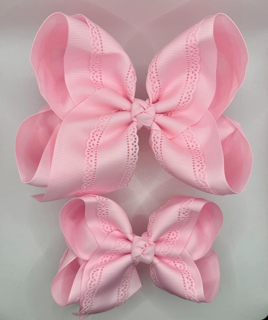 Pink Eyelet Bow 6"