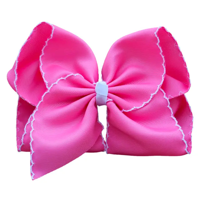 Hot Pink Moon Stitch Hair Bow