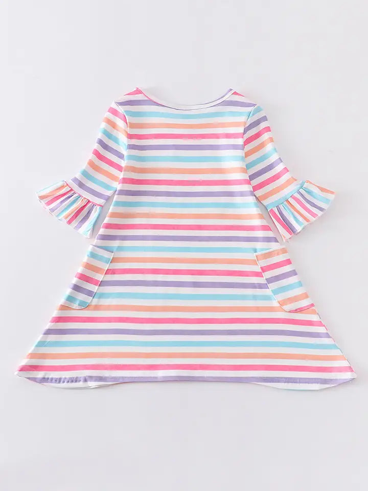 Colored Stripe Rabbit Applique Girl Dress (SPECIAL DEAL)