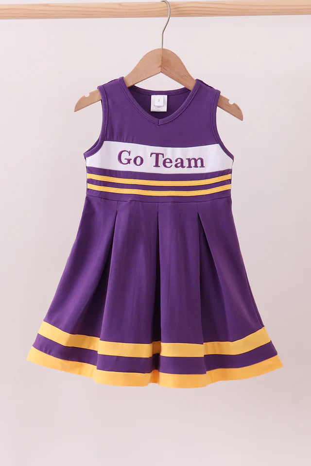 Purple & Gold Go Team Embroidery Cheer Dress