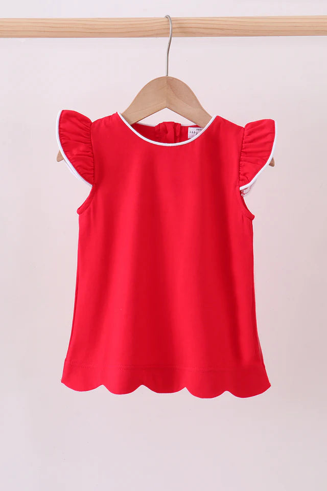 Red Flutter Scallop Top
