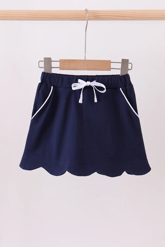Navy Scallop Hem Bow Skort