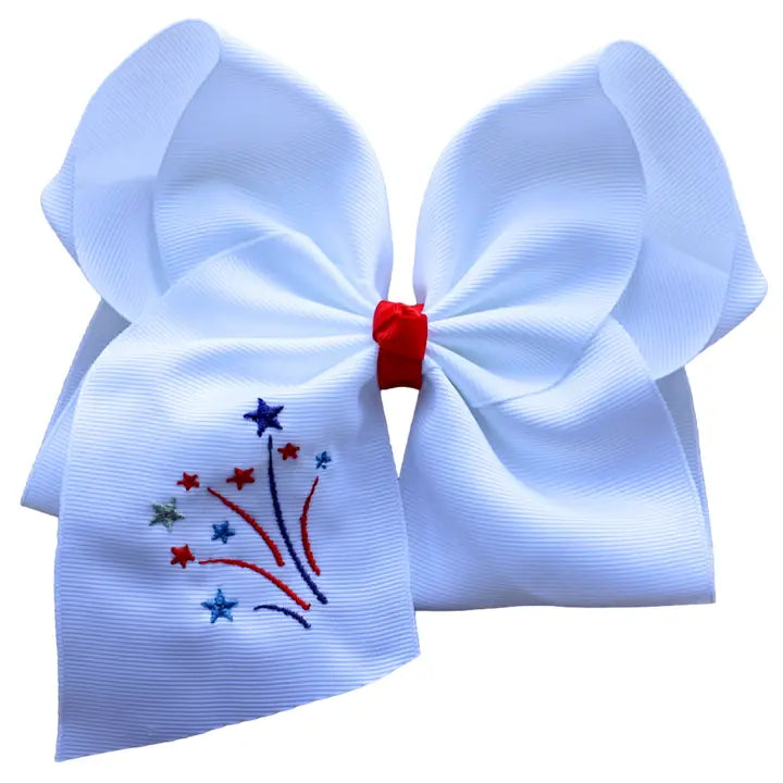 Red, White and Blue Fireworks Embroidered Bow
