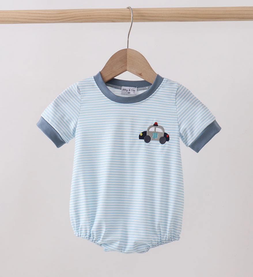 Blue Police Stripe Embroidery Bubble