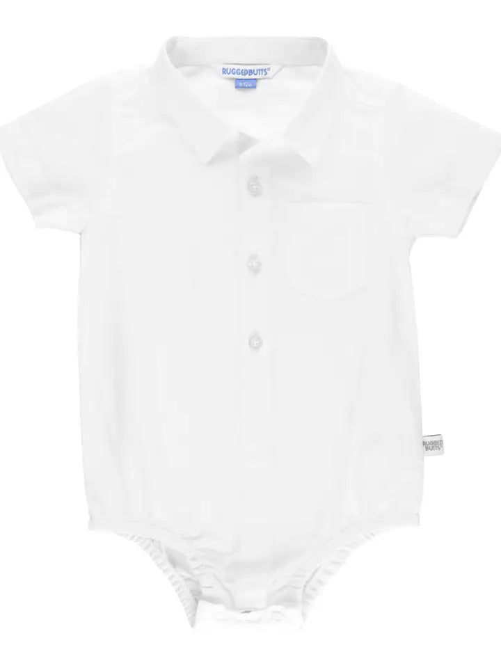 Baby Boys White Dobby Short Sleeve Button-Up Bodysuit