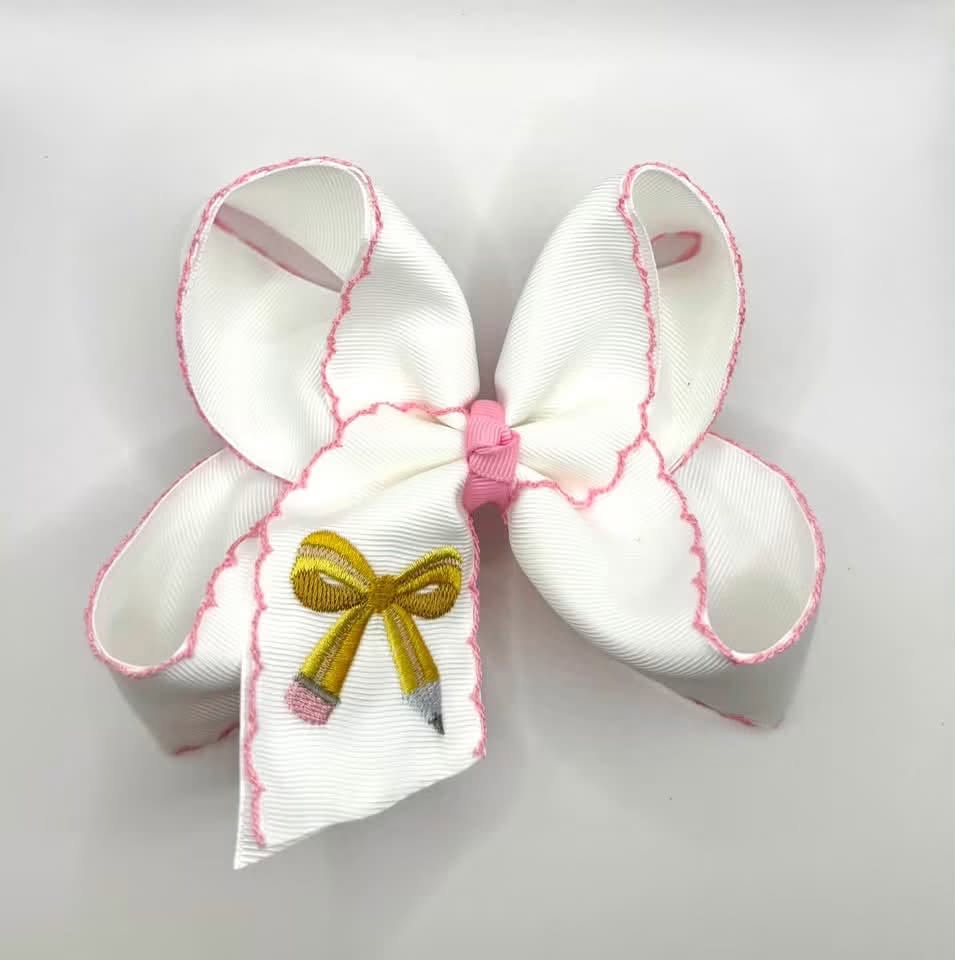 Embroidery Pencil Bow w/ pink moonstitch