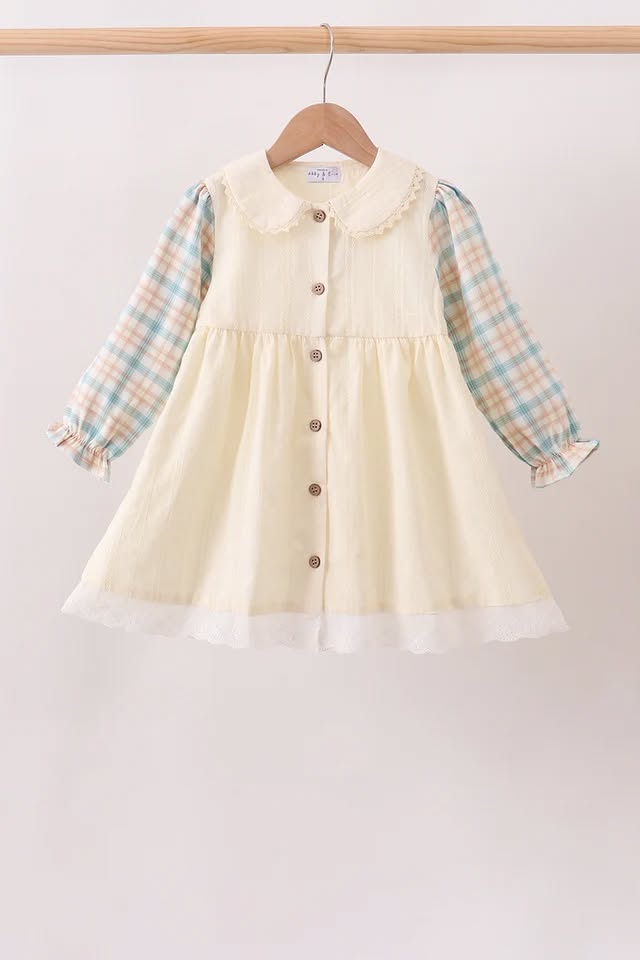 PRESALE: Cream plaid button dress - ETA 8/26/26