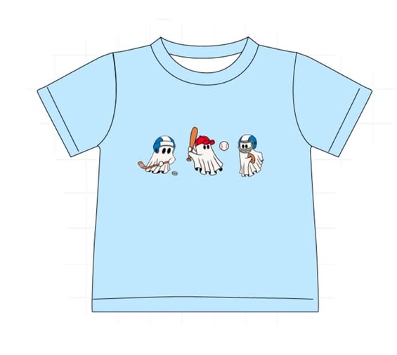 Blue ghost baseball embroidery top