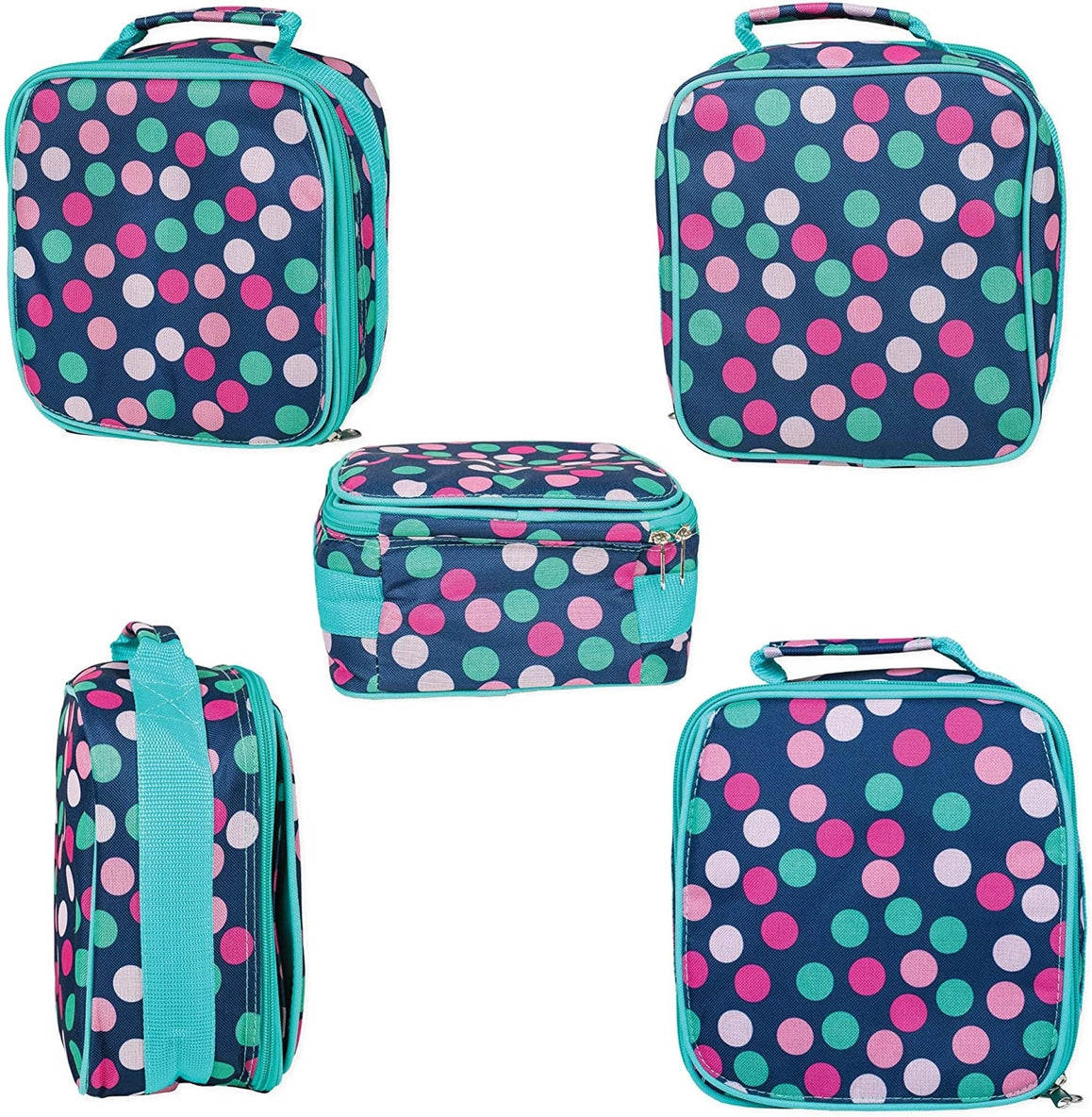 Teal Navy Polka Dot Lunch Bag