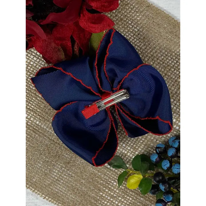 Navy with Red Moonstitch Hair Bow