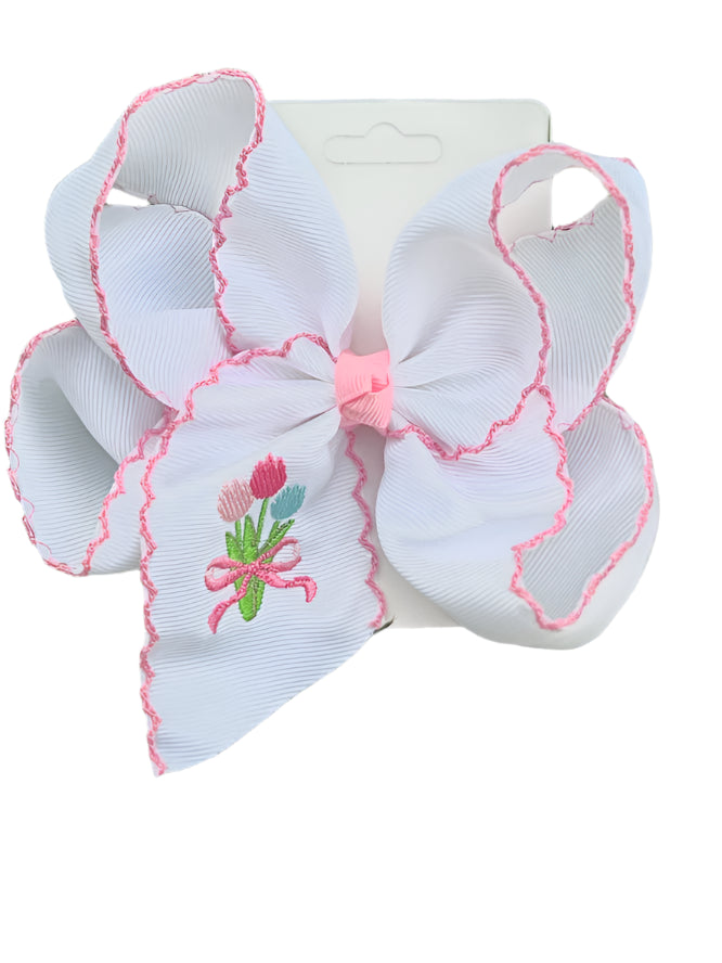 Tulip Embroidered Hair Bow