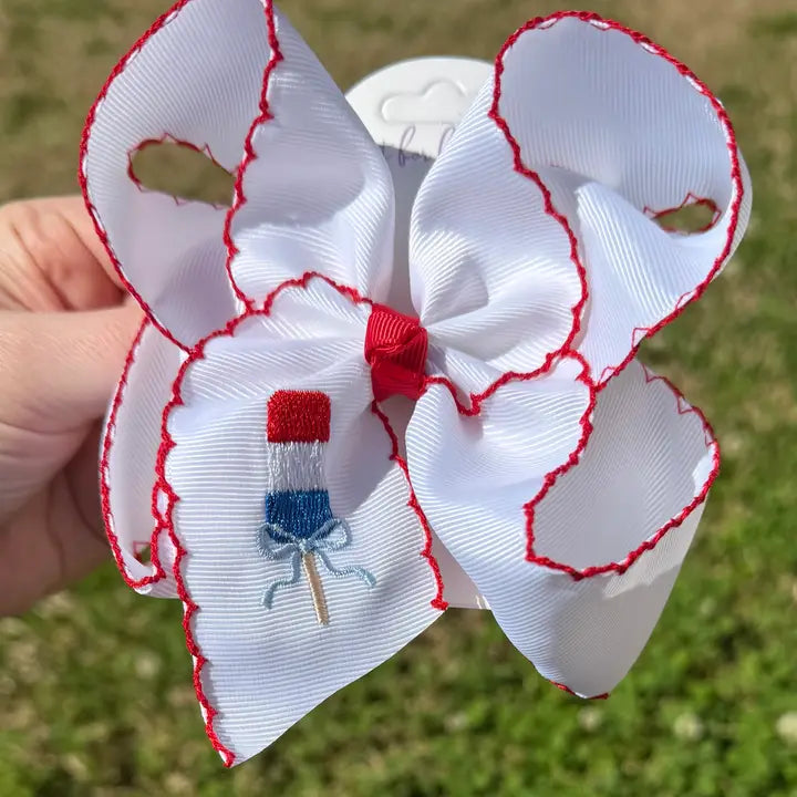 Red, White and Blue Popsicle Moonstitch Hair Bow