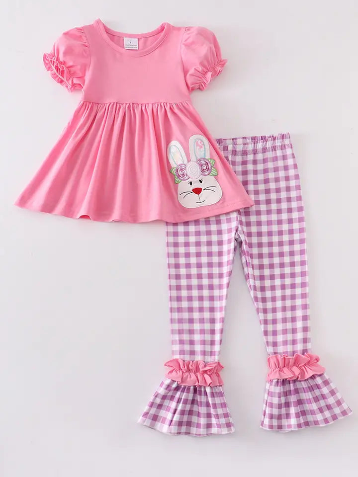 Pink & Purple Plaid Rabbit Ruffle Pants Set (Special Deal)