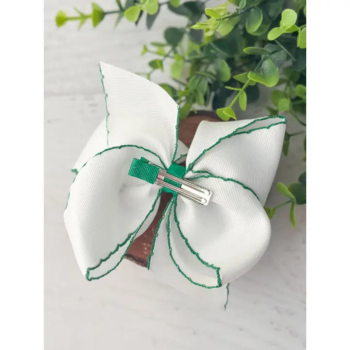 Shamrock Moonstitch Embroidered Hair Bow
