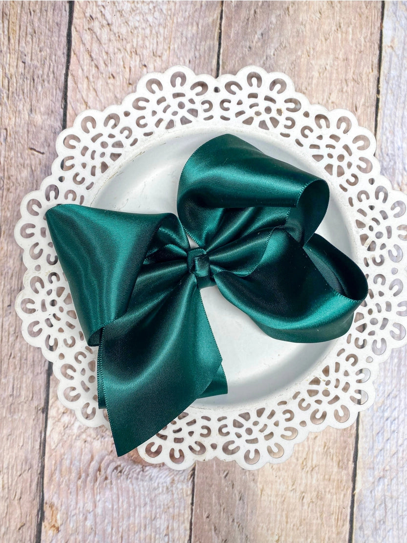 Classic Hunter Green Satin Hairbow 4.5"