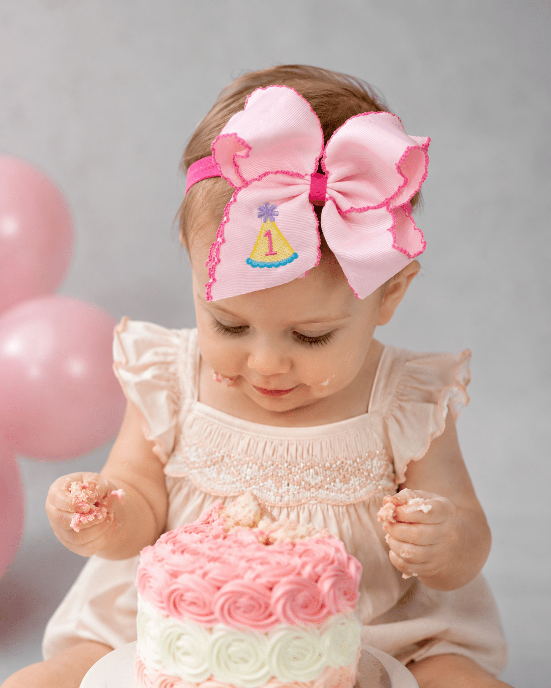 Birthday Girl Party Hat Moonstitch Hair Bow