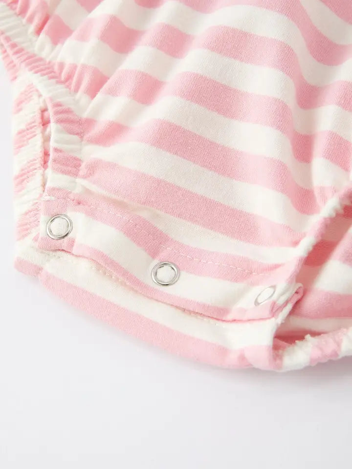 Pink Stripe Christmas Tree Bow Romper