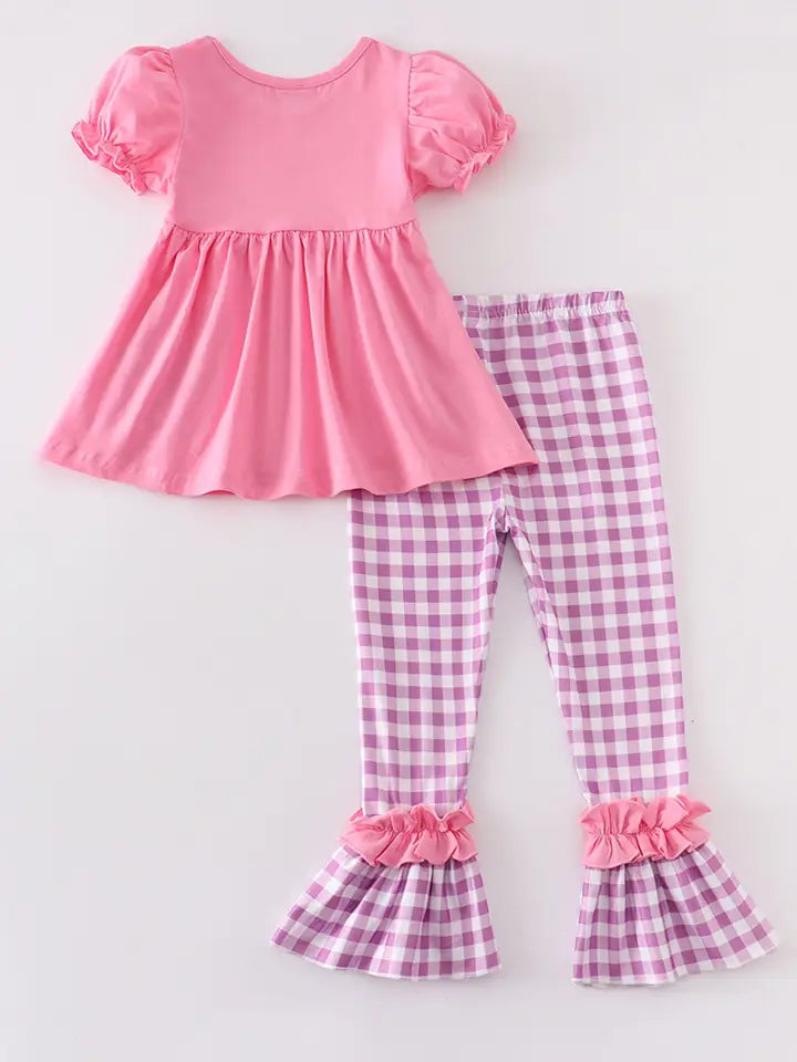 Pink & Purple Plaid Rabbit Ruffle Pants Set (Special Deal)