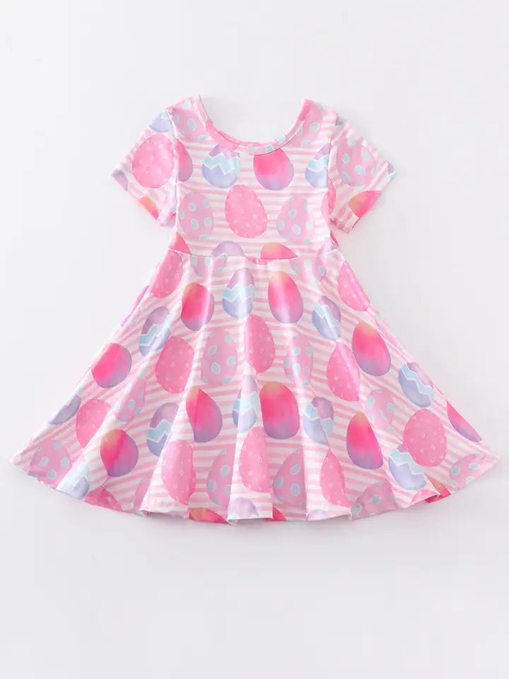 Pink Striped Egg Print Twirl Dress (Special Deal)