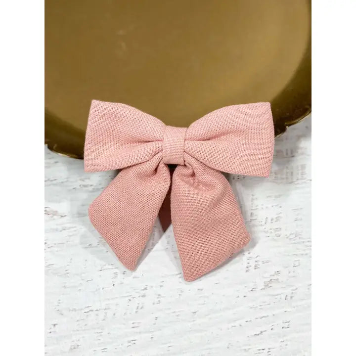 Pink Linen Fabric Hair Bow