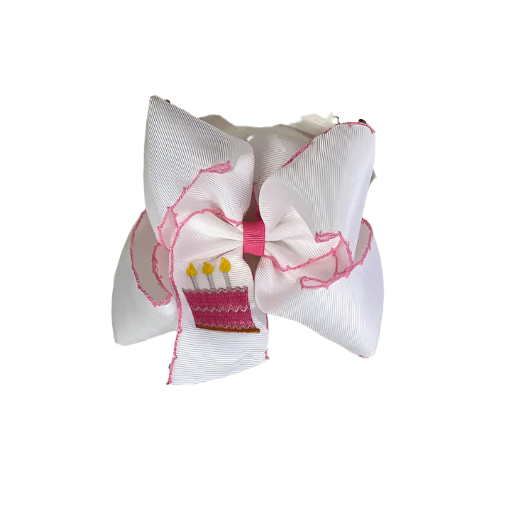 Birthday Cake Embroidered Moonstitch Hair Bow