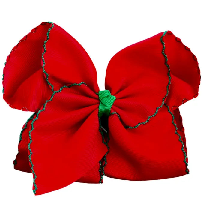 Red with Green Moon Stitch Bow