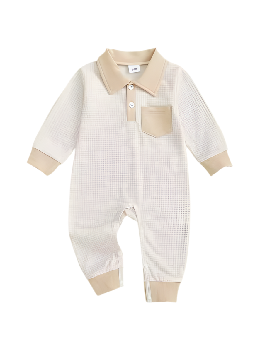 Little Gentleman Gingham Romper - Neutral Beige