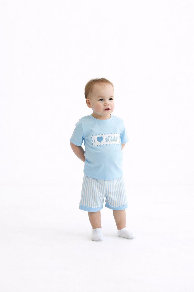 Blue I love Mommy smocked shorts set