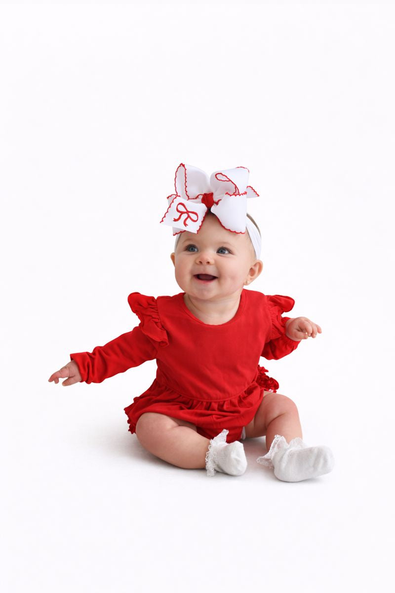 Baby Girls Red Knit Long Sleeve Flutter Bubble Romper