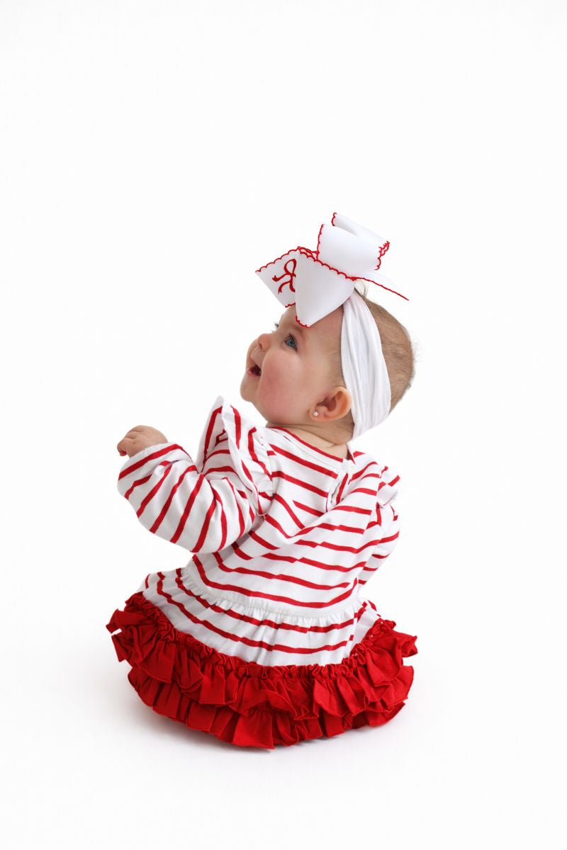 Baby Girls Red & White Stripe Knit Long Sleeve Flutter Bubble Romper