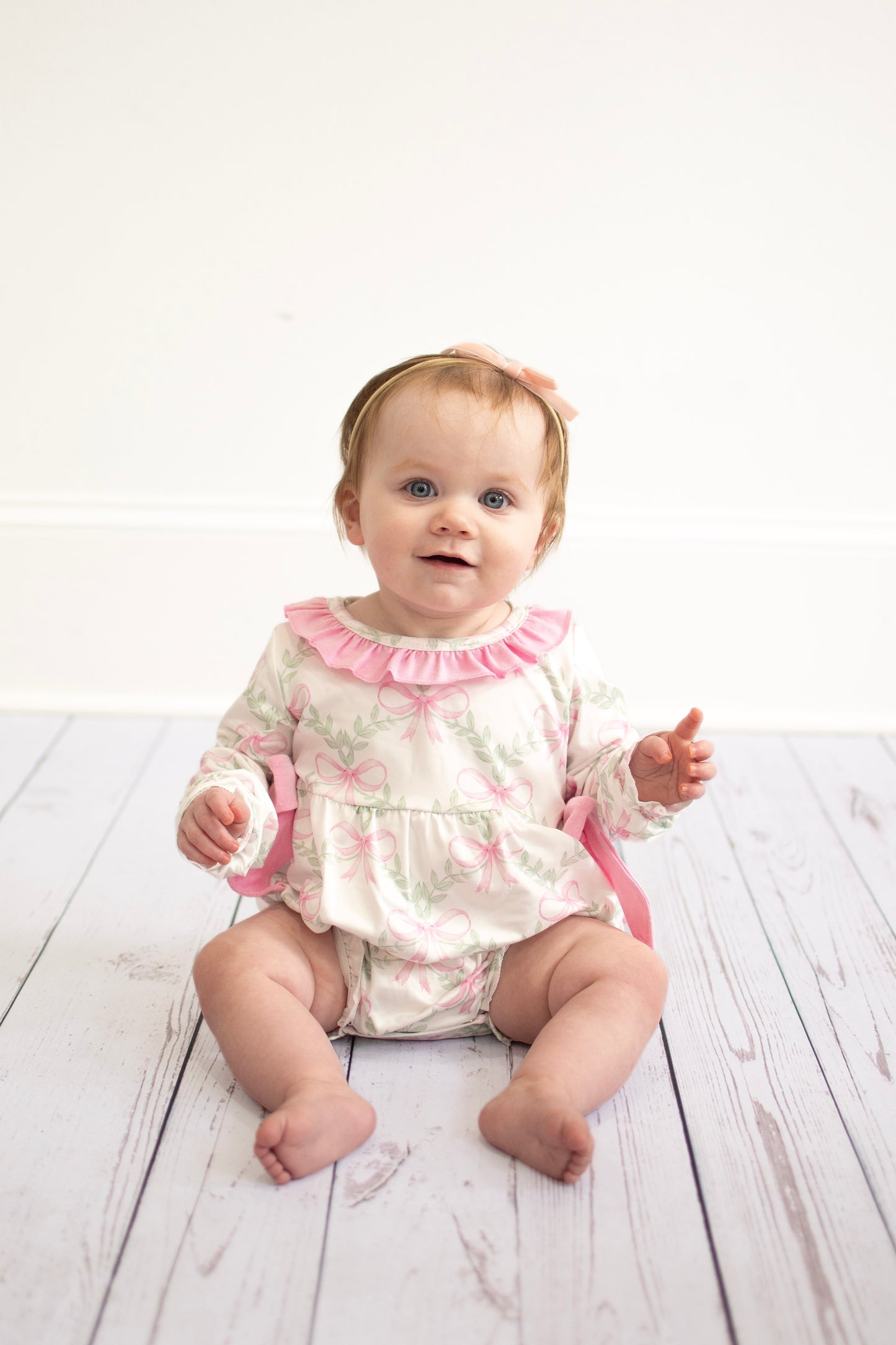 Pink bow floral print girl bubble