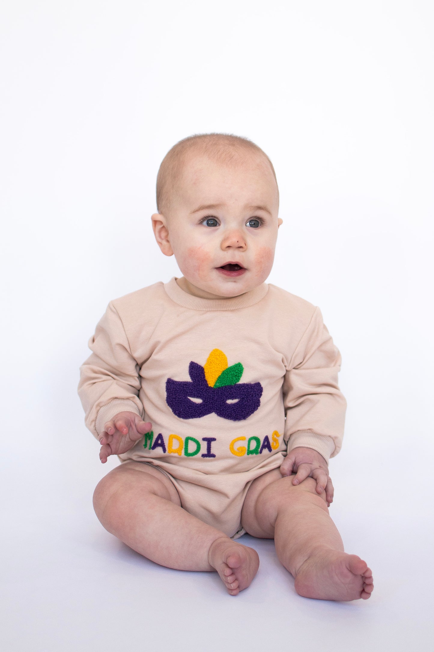 Mardi Gras Mask French Knot Romper