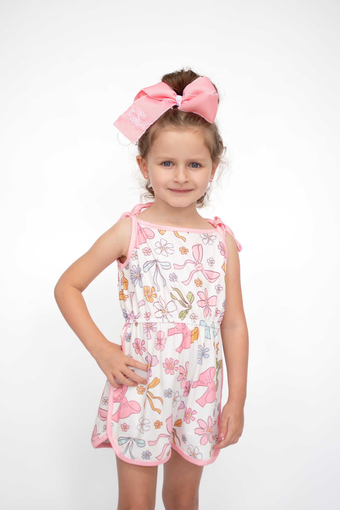 Pink Trim Bow Romper