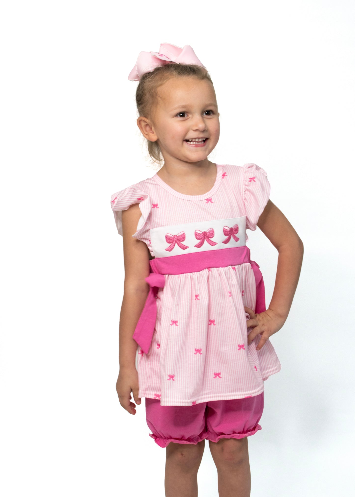Pink Stripe Bow Set