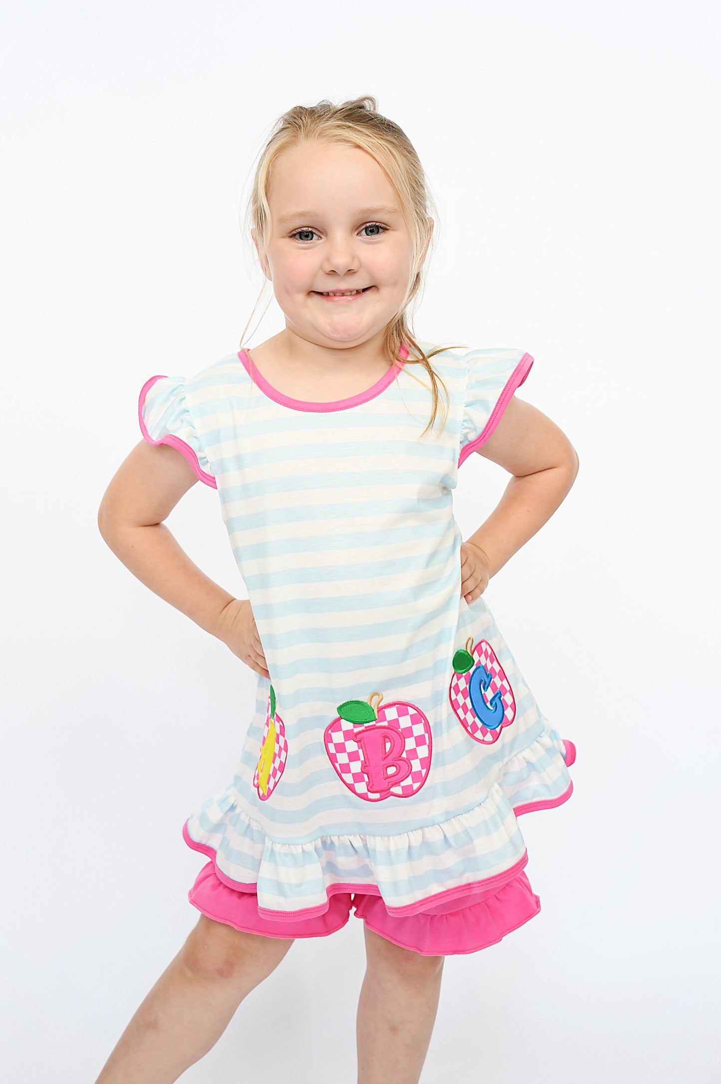 Apple ABC applique ruffle shorts set