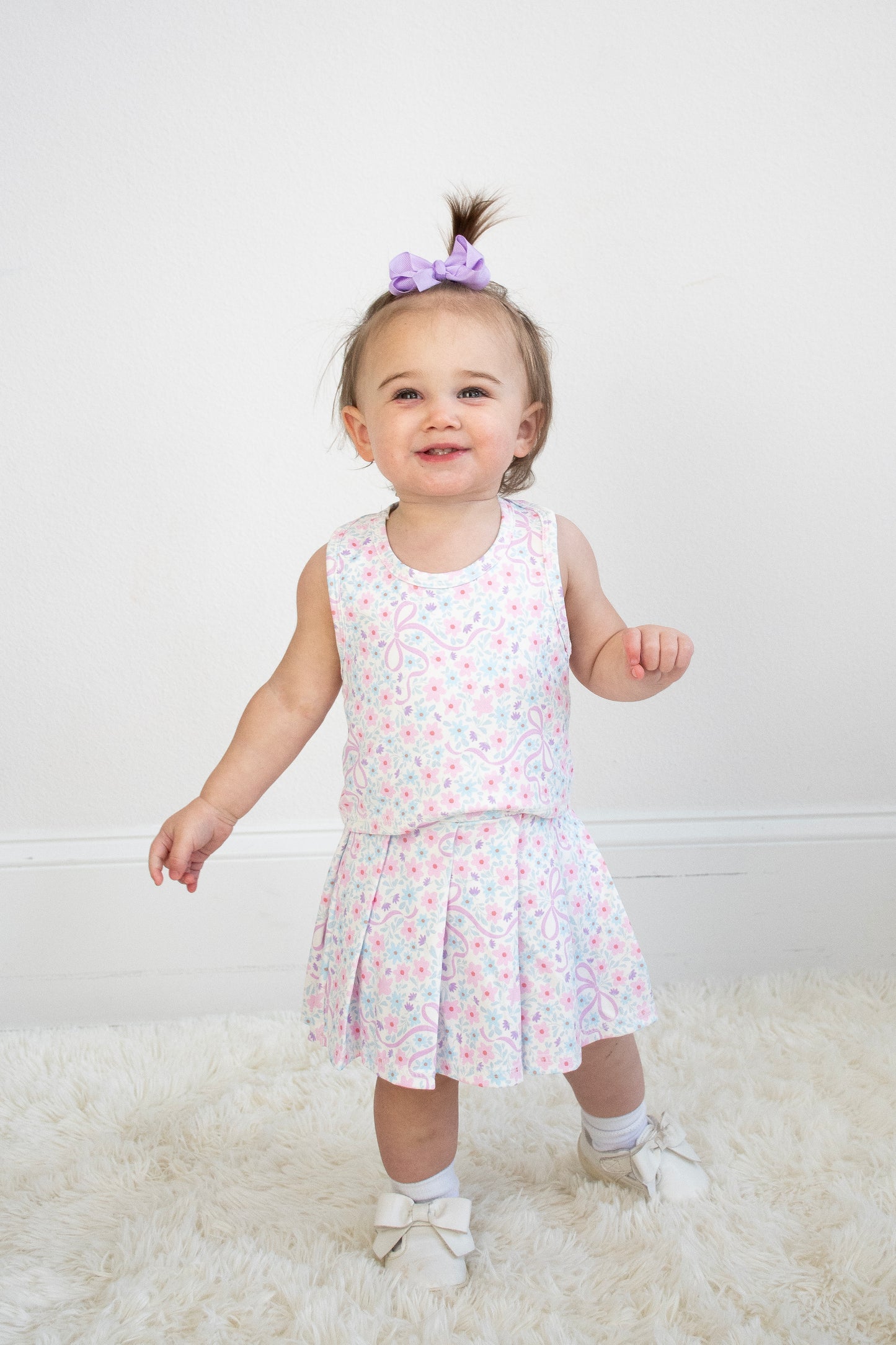 Floral & coquette bow printed skort set