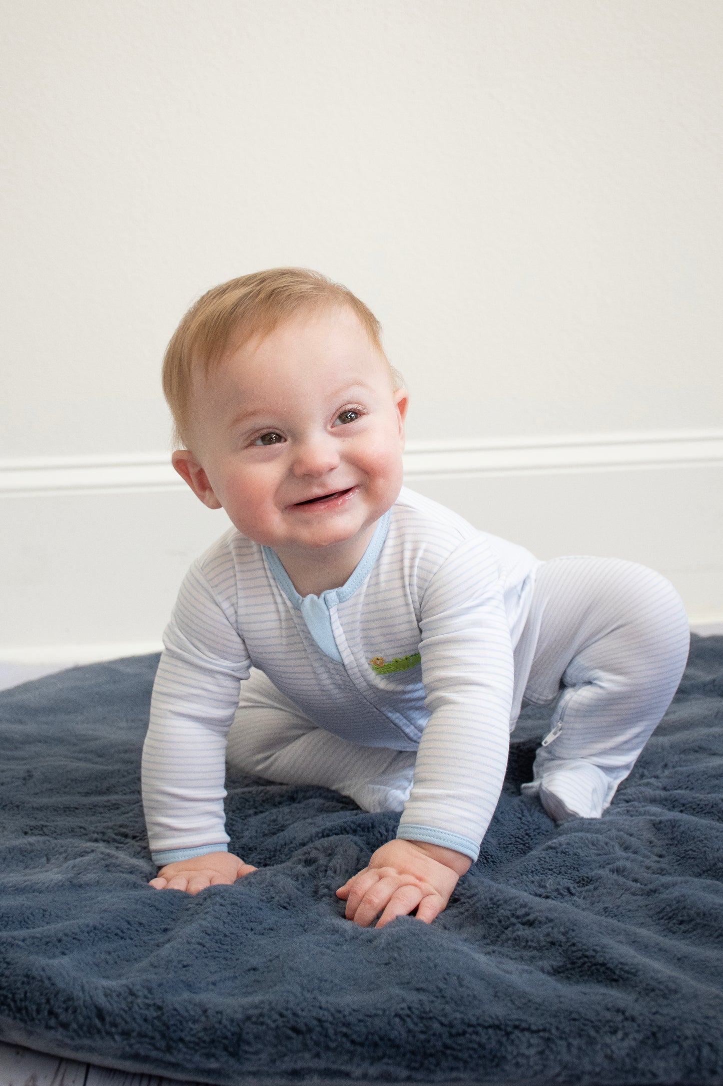 Bayou Babies Applique Zip Footie - Light Blue