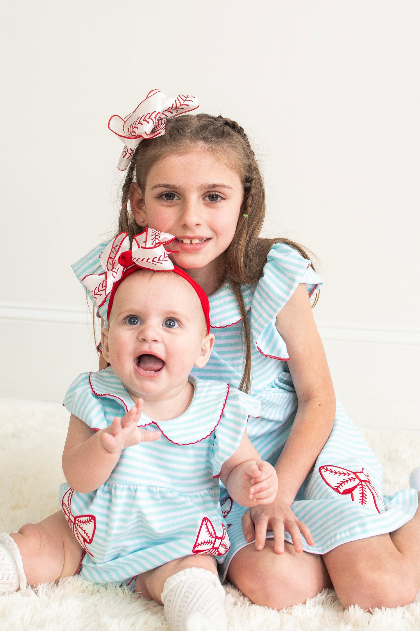 Baseball Bow Stitches Romper