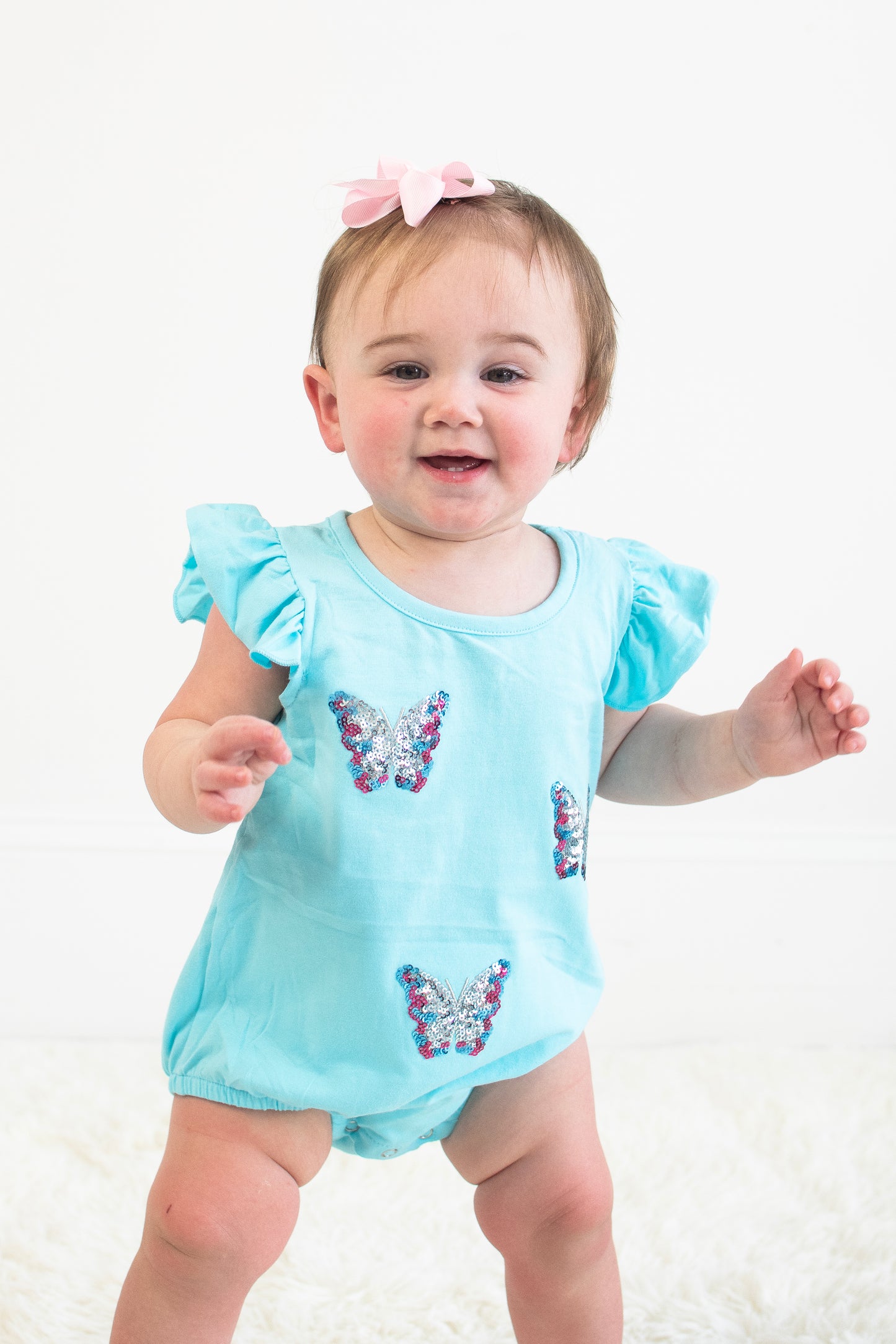 Aqua Butterfly Sequin Romper