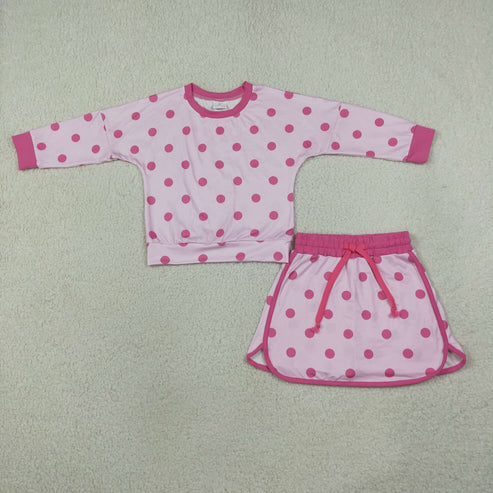 PREORDER - Girls Pink Polka Dots Long Sleeve Skort Set (Closes 9/27)