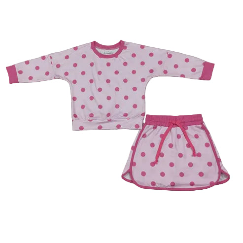 Girls Pink Polka Dots Long Sleeve Skort Set