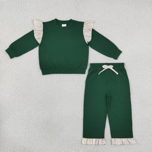 PREORDER - Dk. Green Ruffle Pants Set
